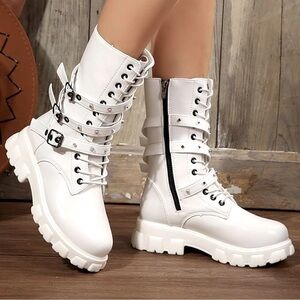 White Combat Boots w/ Buckles Woman’s Size 38 (7.5) NWOT